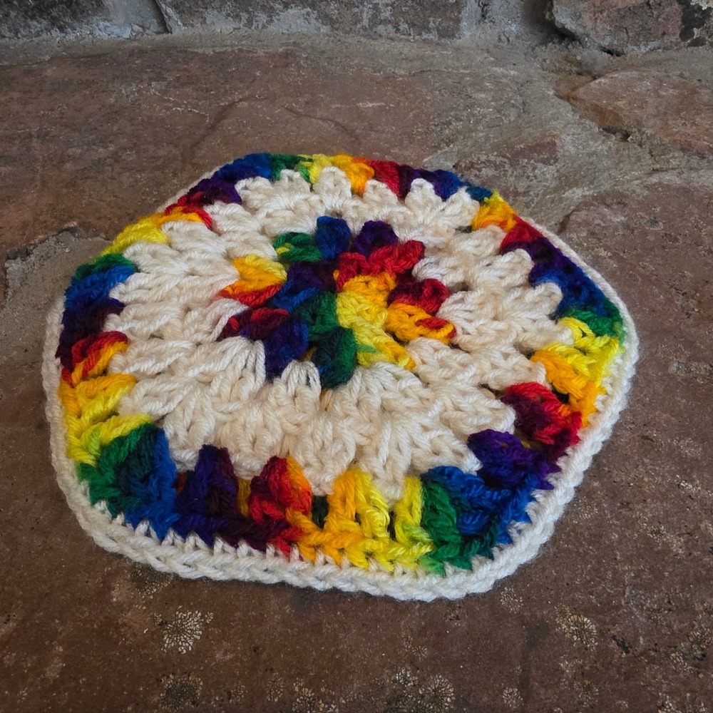 Handmade Crochet Rainbow Granny Trivet Potholder 8in Cottagecore Pride